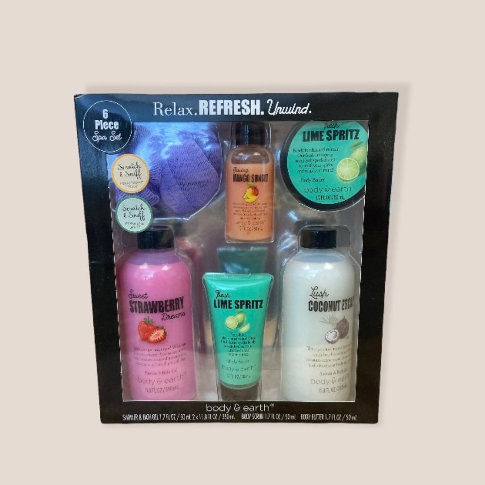 COPY - Body And Earth 6 Piece Spa Set Shower & Bath Gel Body Scrub & Body Butter